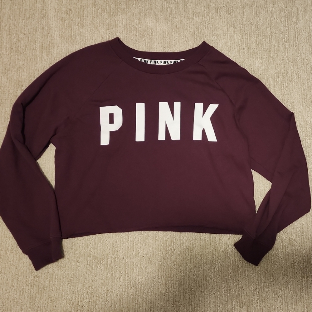 Pink Logo Maroon Sweatshirt